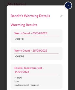 myYardd worming records of worm count and tapeworm tests